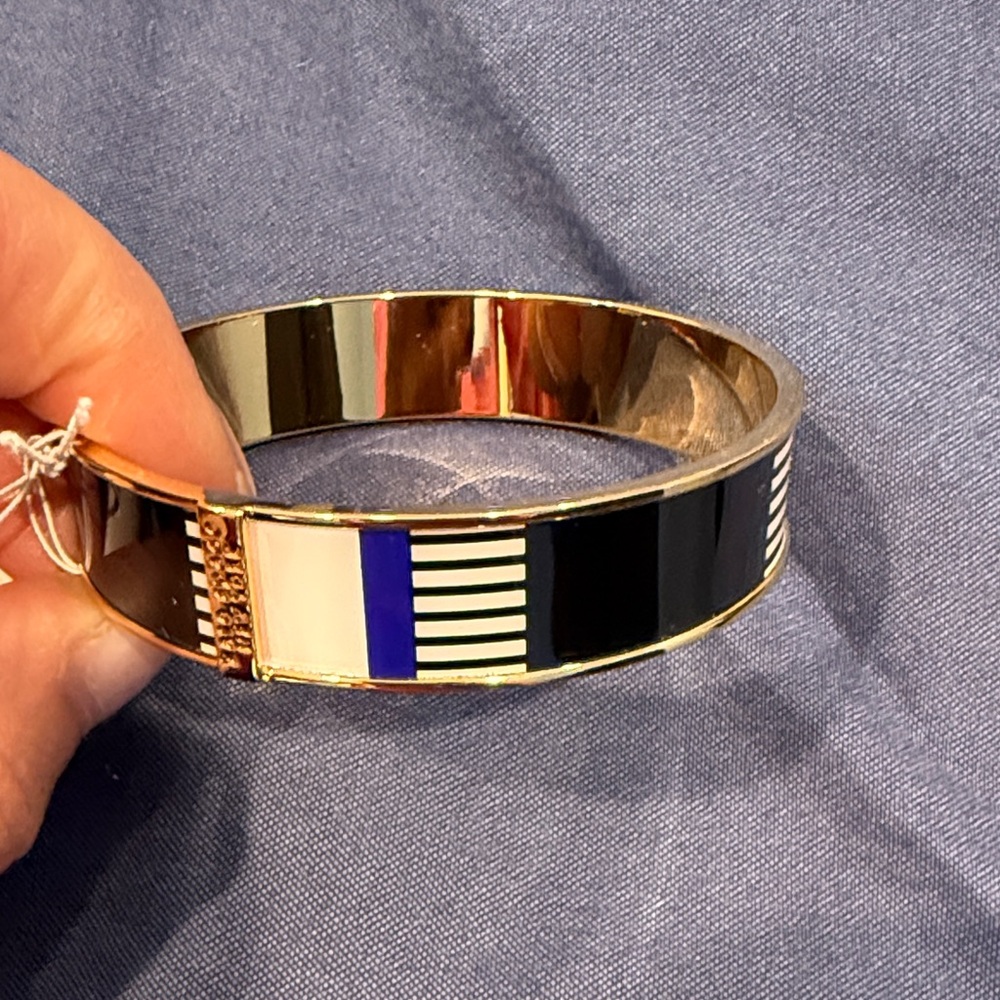kate spade Striped Enamel Bangle with Blue Accent and Gold Trim - Picture 3 of 7